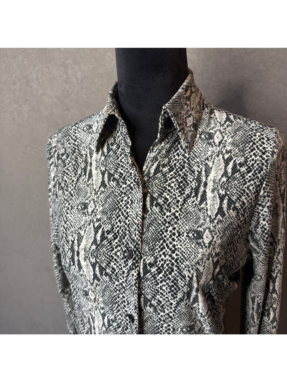 Norma Kamali Snake Print Button Down Shirt Dress S